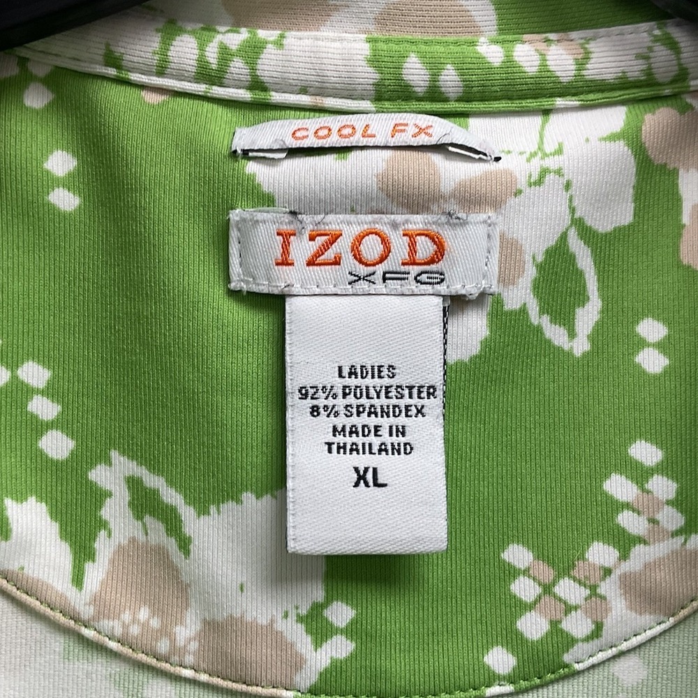IZOD XFG Womens XL Floral Golf Tennis Polo Short Sleeve Shirt Cool FX Lime Green - Picture 3 of 4